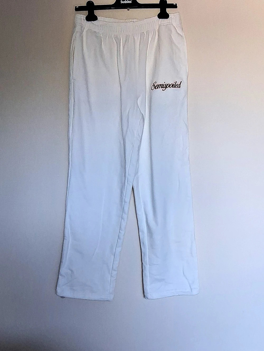 Semiprecious White Cotton Straight-Leg Pants Size Medium And T-shirt